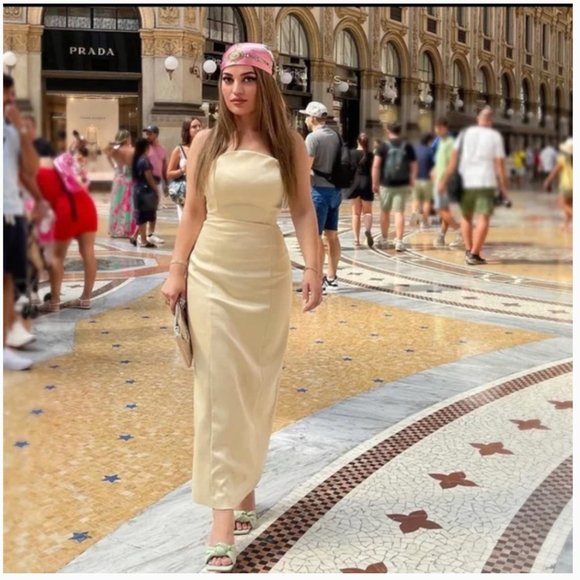 ZARA CHAMPAGNE SATIN EFFECT STRAPLESS TIE UP STRAPPY BACK MIDI MAXI DRESS $129.9 - Picture 9 of 17